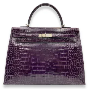 Sellier Kelly 35 Amethyst in Shiny Porosus, Palladium hardware