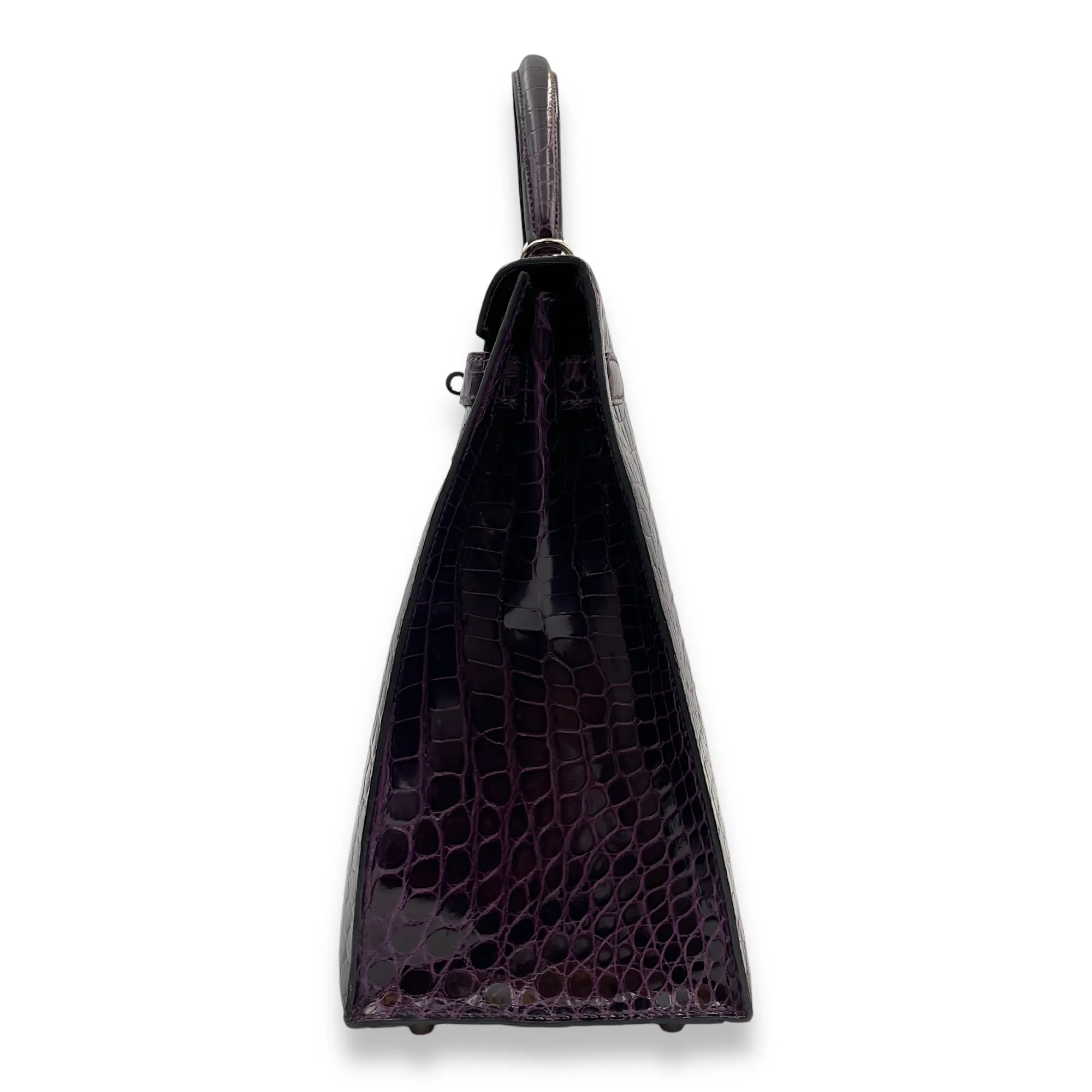 Sellier Kelly 35 Amethyst in Shiny Porosus, Palladium hardware