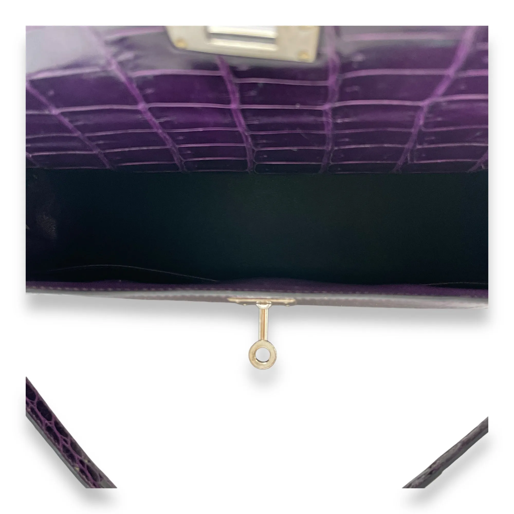 Sellier Kelly 35 Amethyst in Shiny Porosus, Palladium hardware