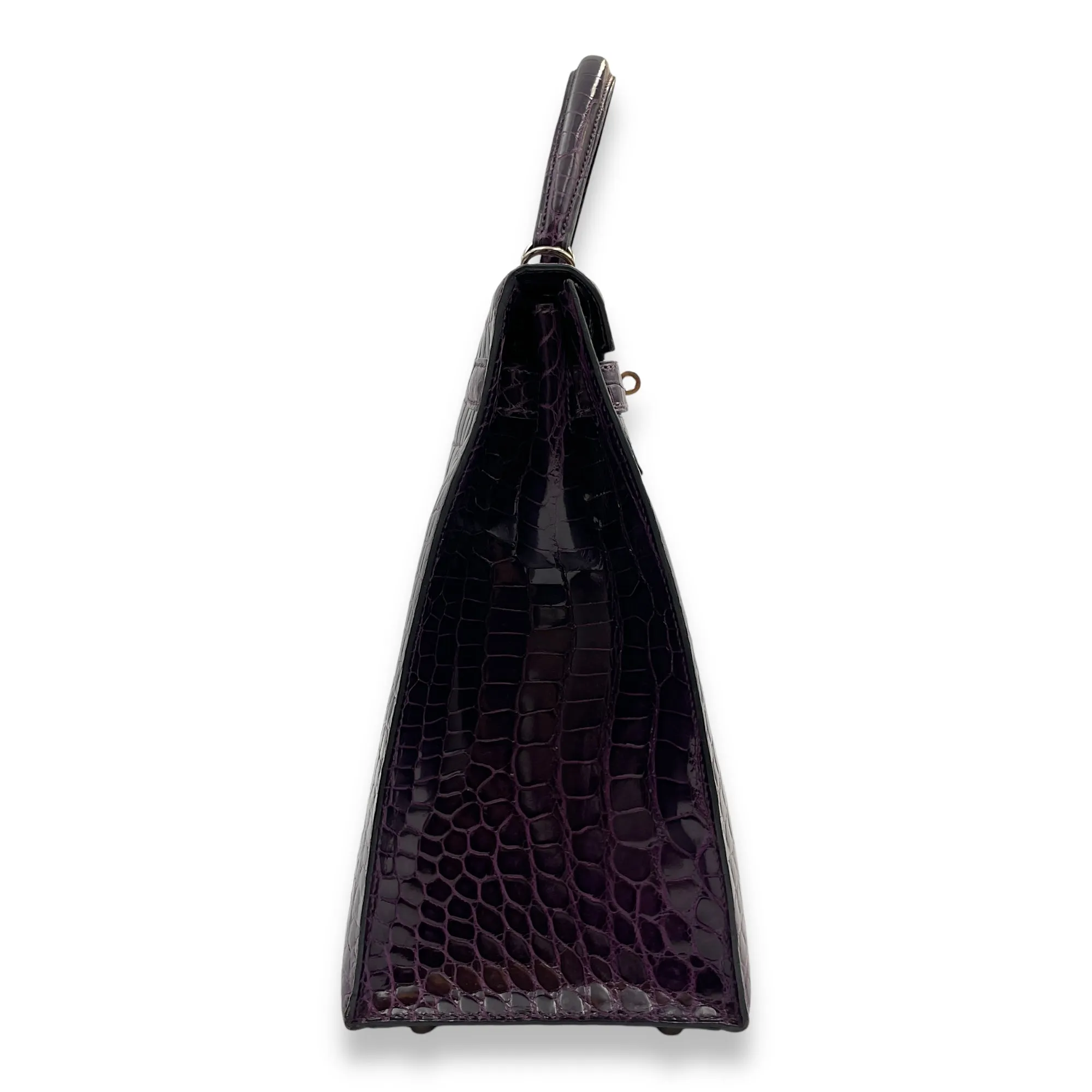 Sellier Kelly 35 Amethyst in Shiny Porosus, Palladium hardware