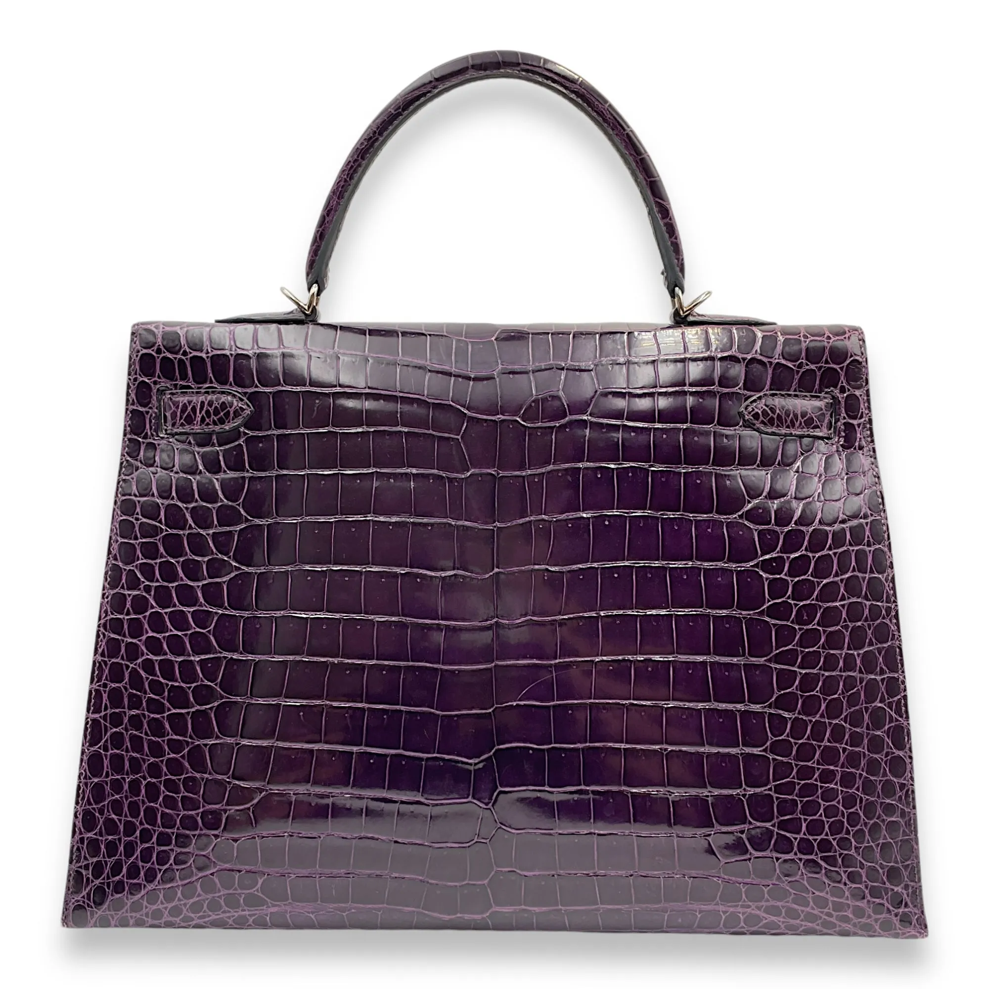 Sellier Kelly 35 Amethyst in Shiny Porosus, Palladium hardware
