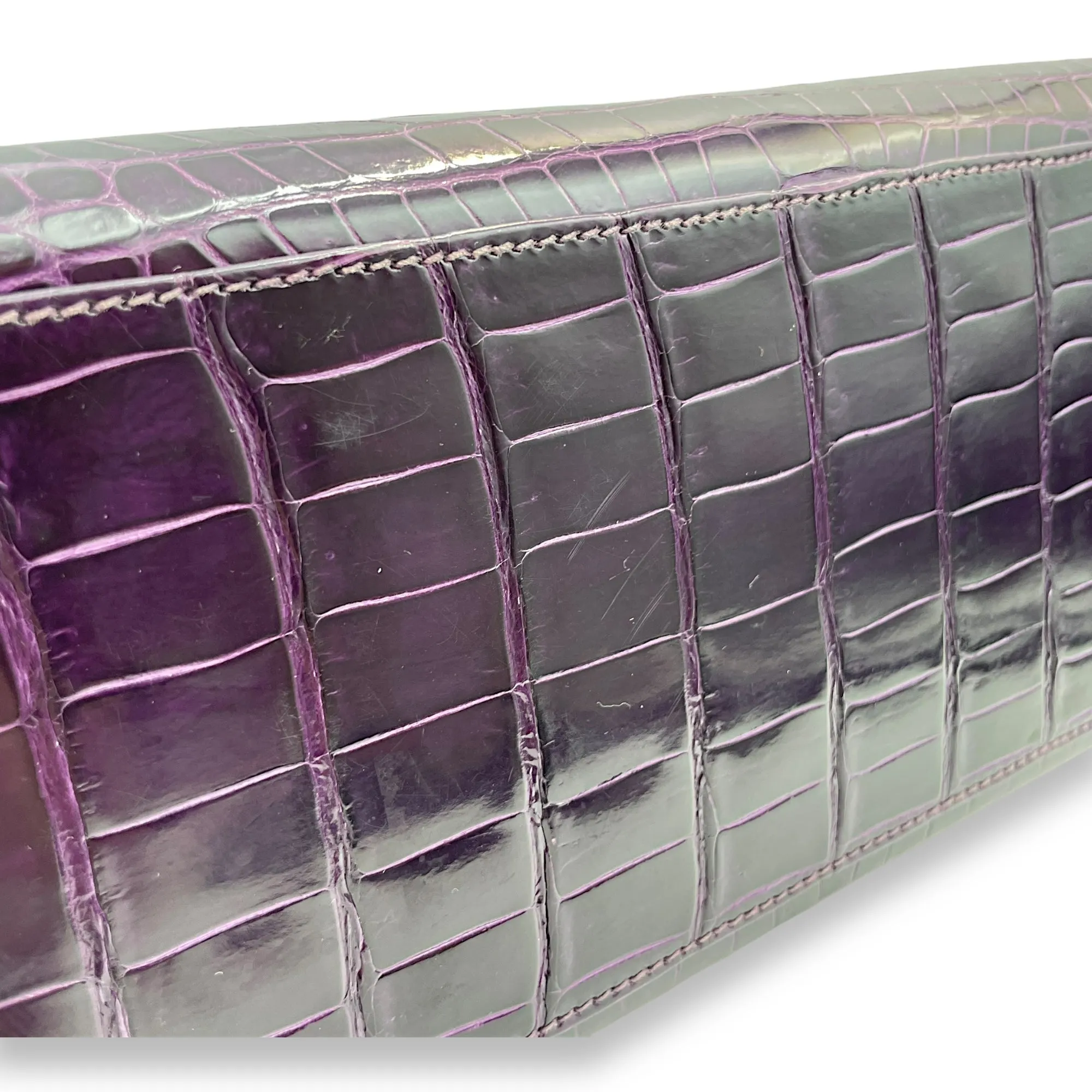 Sellier Kelly 35 Amethyst in Shiny Porosus, Palladium hardware