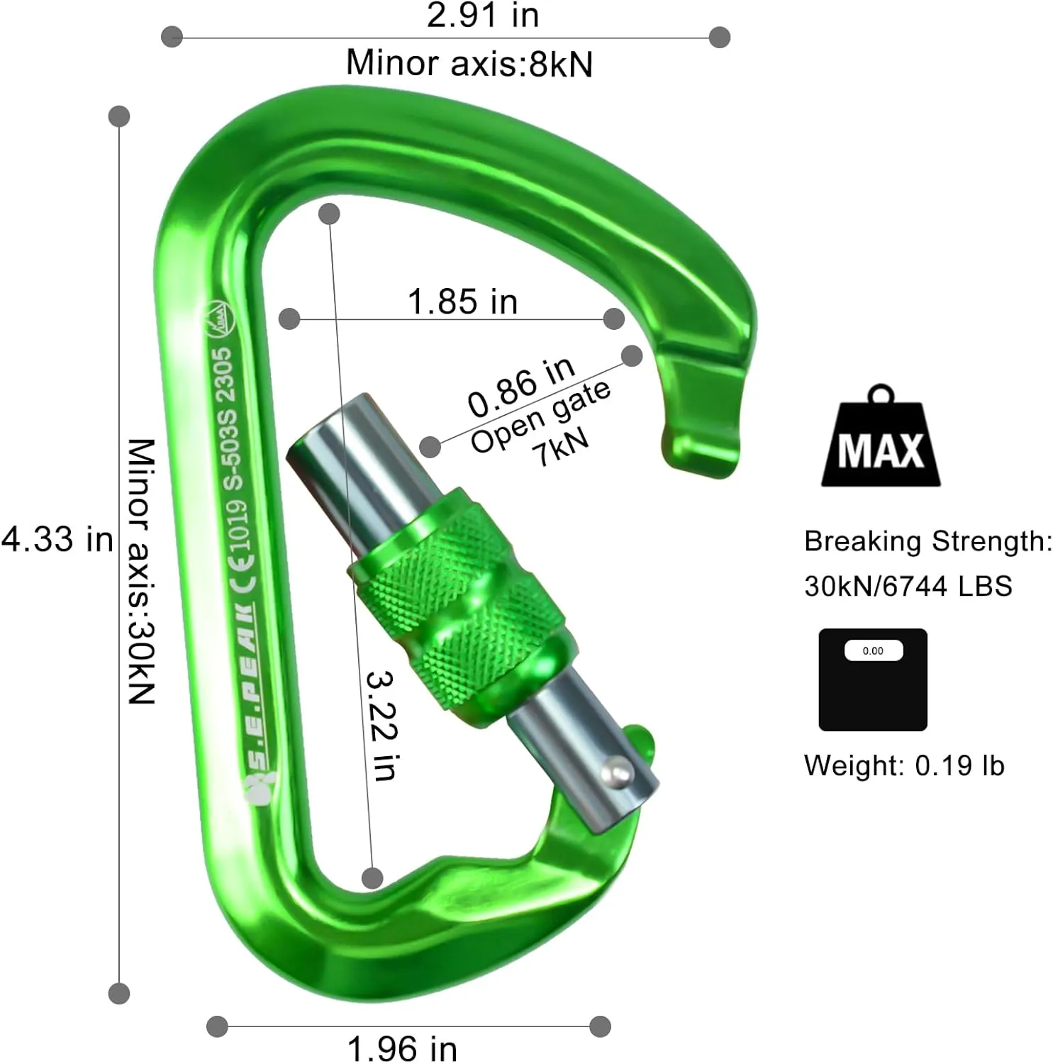 SEPEAK UIAA 30kN Locking Climbing Carabiner, Professional Heavy Duty Screwgate Clip for Outdoor Climbing, Mountaineering, Rappelling, Camping, Hiking, Swing,Large D Carabiner Hook/6744lb