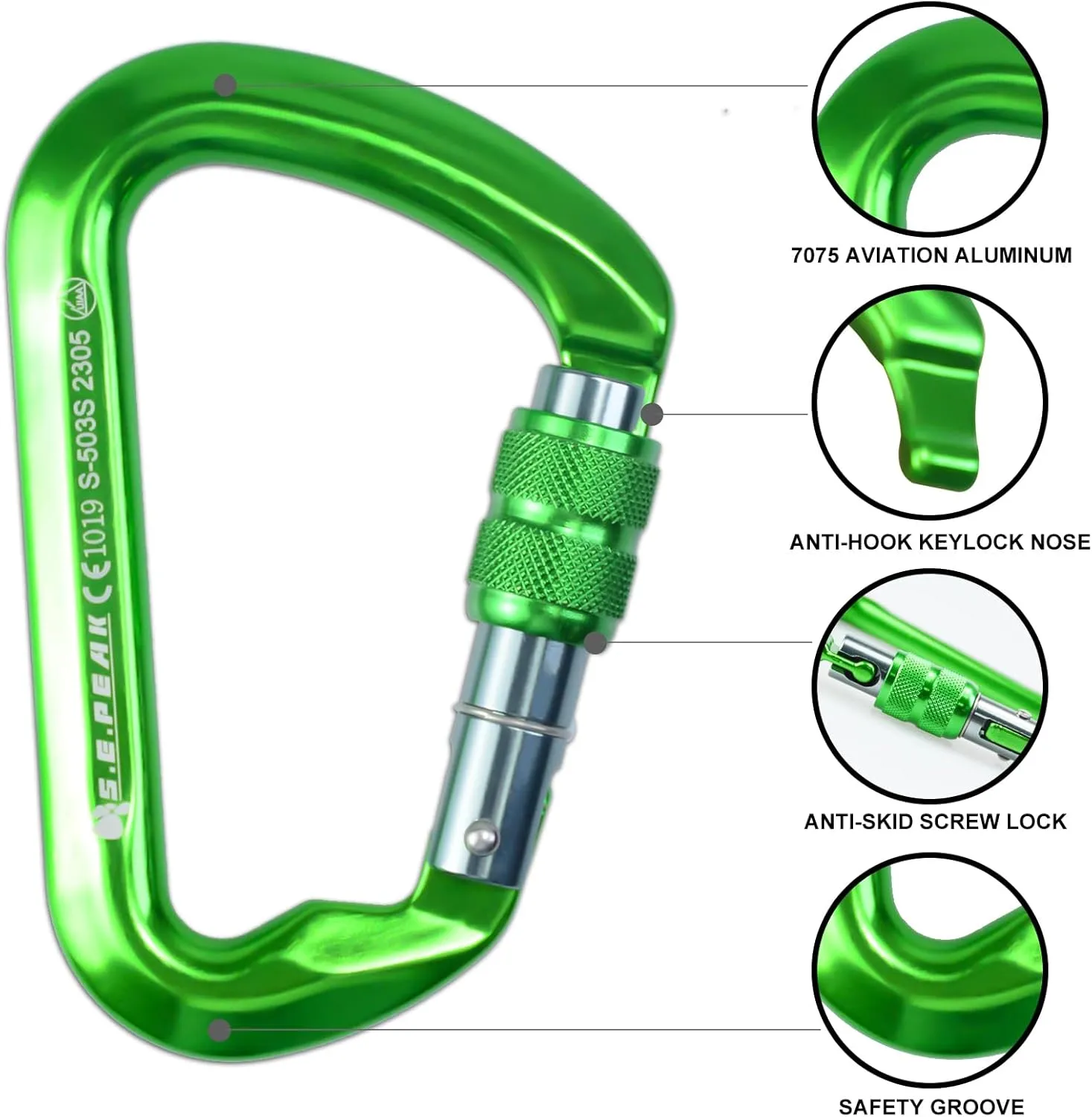 SEPEAK UIAA 30kN Locking Climbing Carabiner, Professional Heavy Duty Screwgate Clip for Outdoor Climbing, Mountaineering, Rappelling, Camping, Hiking, Swing,Large D Carabiner Hook/6744lb