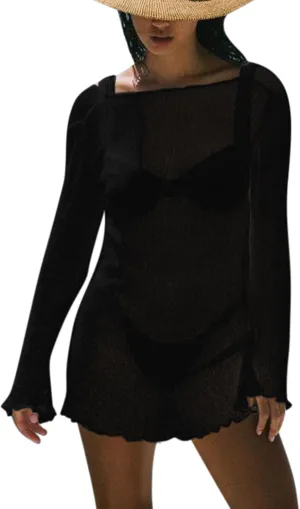 Sexy Beach Relaxed Backless Sheer Mesh Bikini Swimwear Cover Up 1 Piece