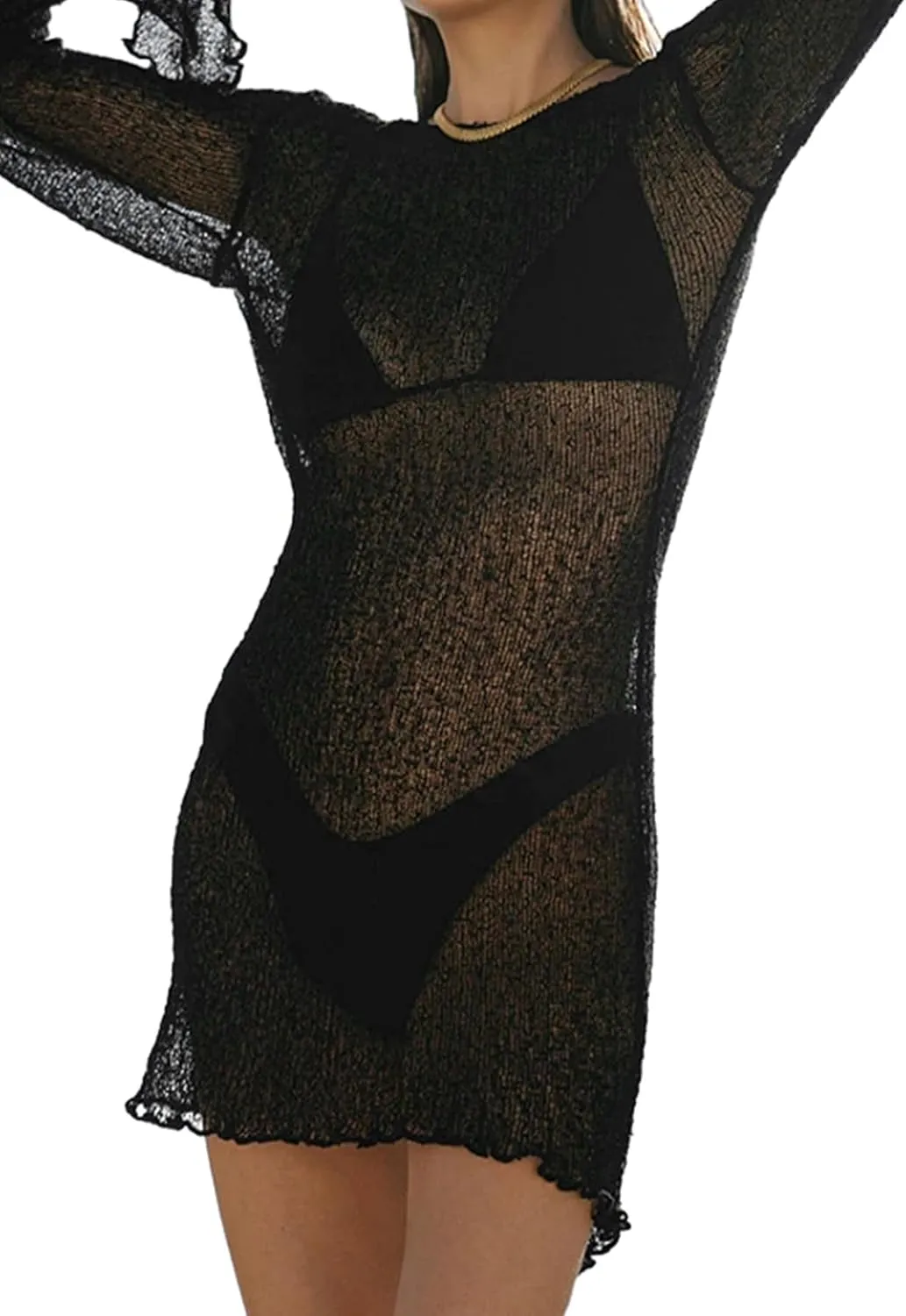 Sexy Beach Relaxed Backless Sheer Mesh Bikini Swimwear Cover Up 1 Piece