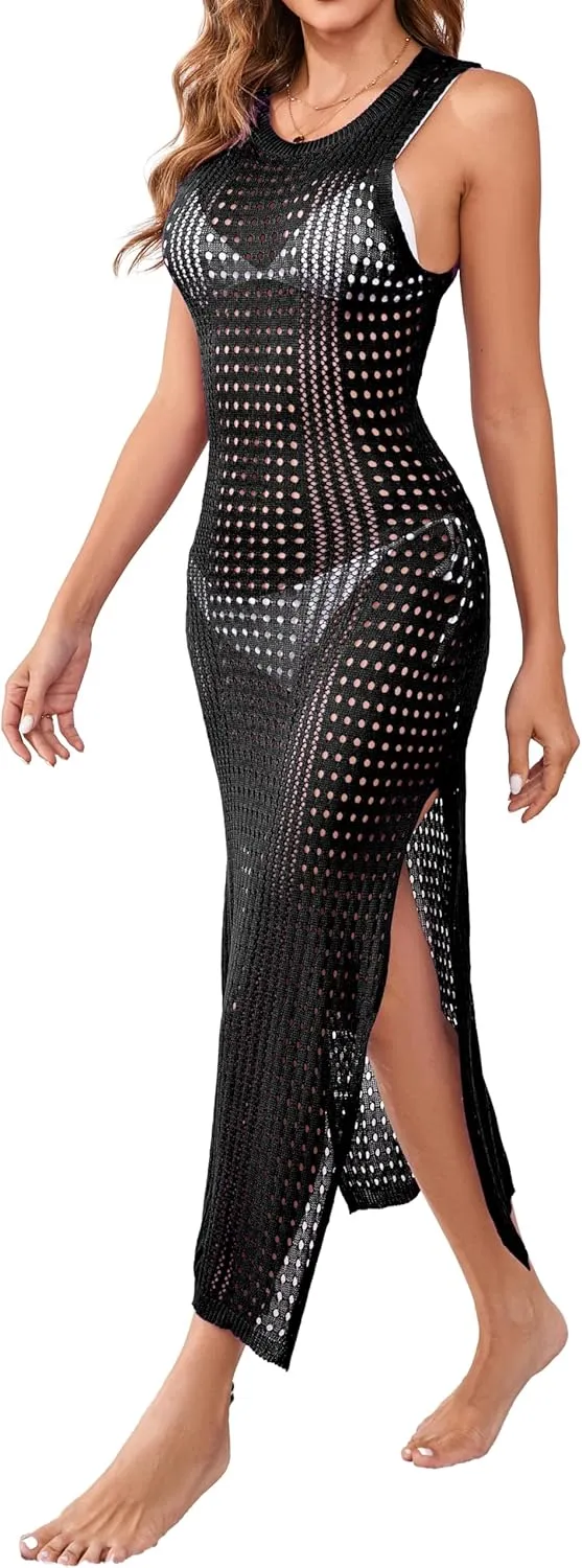 Sexy Cover Ups for Swimwear Women Casual See Through Crochet Mesh Bathing Suit Dress Summer