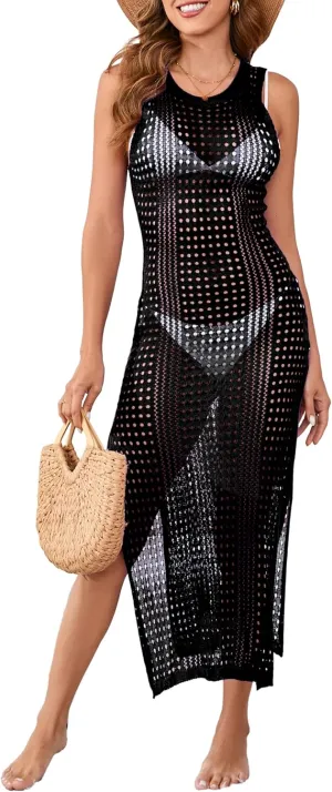 Sexy Cover Ups for Swimwear Women Casual See Through Crochet Mesh Bathing Suit Dress Summer