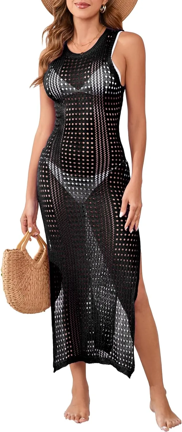 Sexy Cover Ups for Swimwear Women Casual See Through Crochet Mesh Bathing Suit Dress Summer