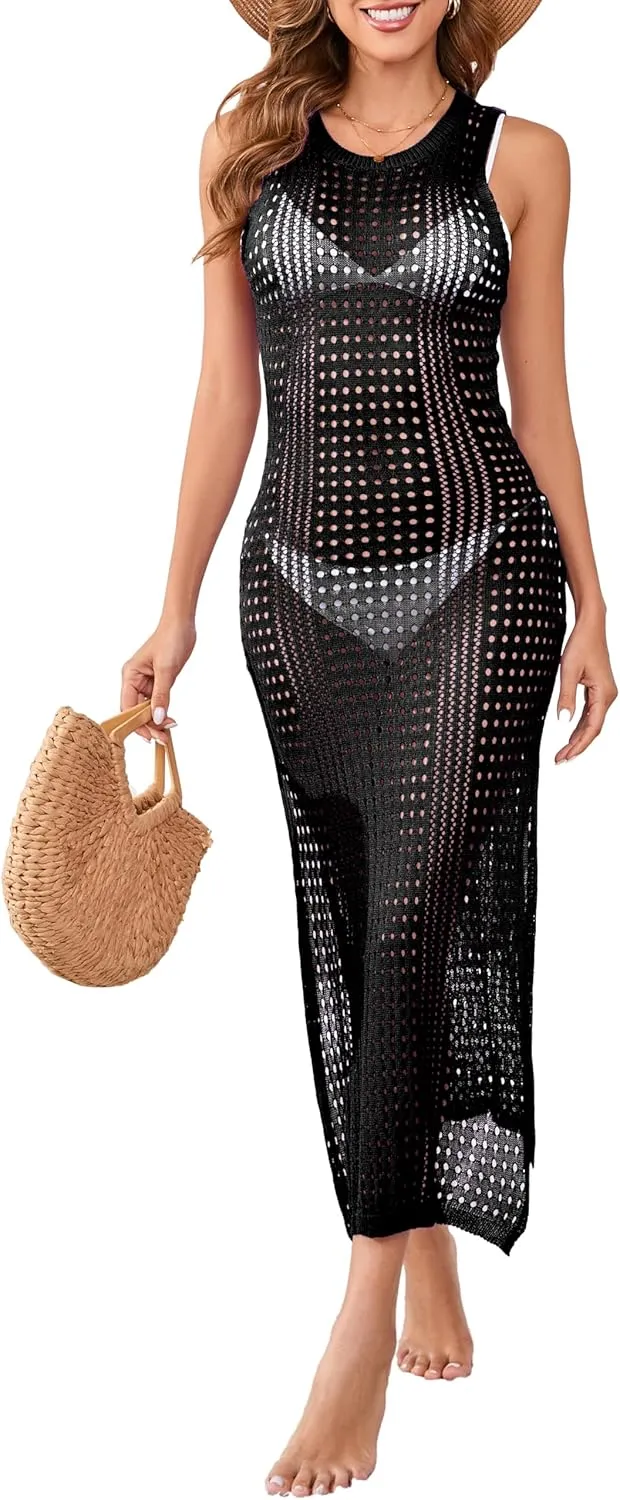 Sexy Cover Ups for Swimwear Women Casual See Through Crochet Mesh Bathing Suit Dress Summer