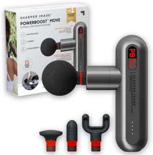 Sharper Image Powerboost Move - Portable Percussion Massage Gun with 4 Attachments, 4 Speeds| Lightweight Full Body Back & Shoulder Massager| Deep Tissue Muscle Recovery, Pain Relief & Soreness