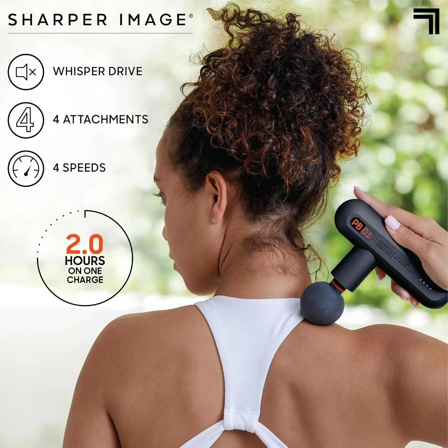 Sharper Image Powerboost Move - Portable Percussion Massage Gun with 4 Attachments, 4 Speeds| Lightweight Full Body Back & Shoulder Massager| Deep Tissue Muscle Recovery, Pain Relief & Soreness