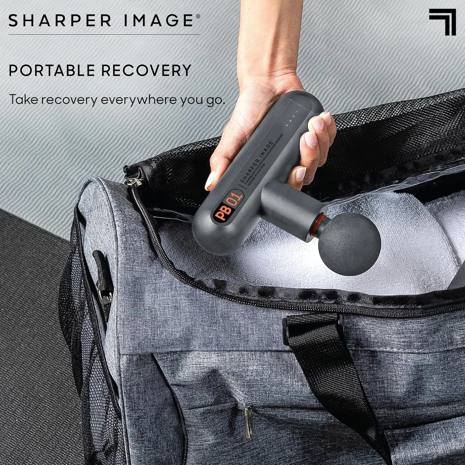 Sharper Image Powerboost Move - Portable Percussion Massage Gun with 4 Attachments, 4 Speeds| Lightweight Full Body Back & Shoulder Massager| Deep Tissue Muscle Recovery, Pain Relief & Soreness