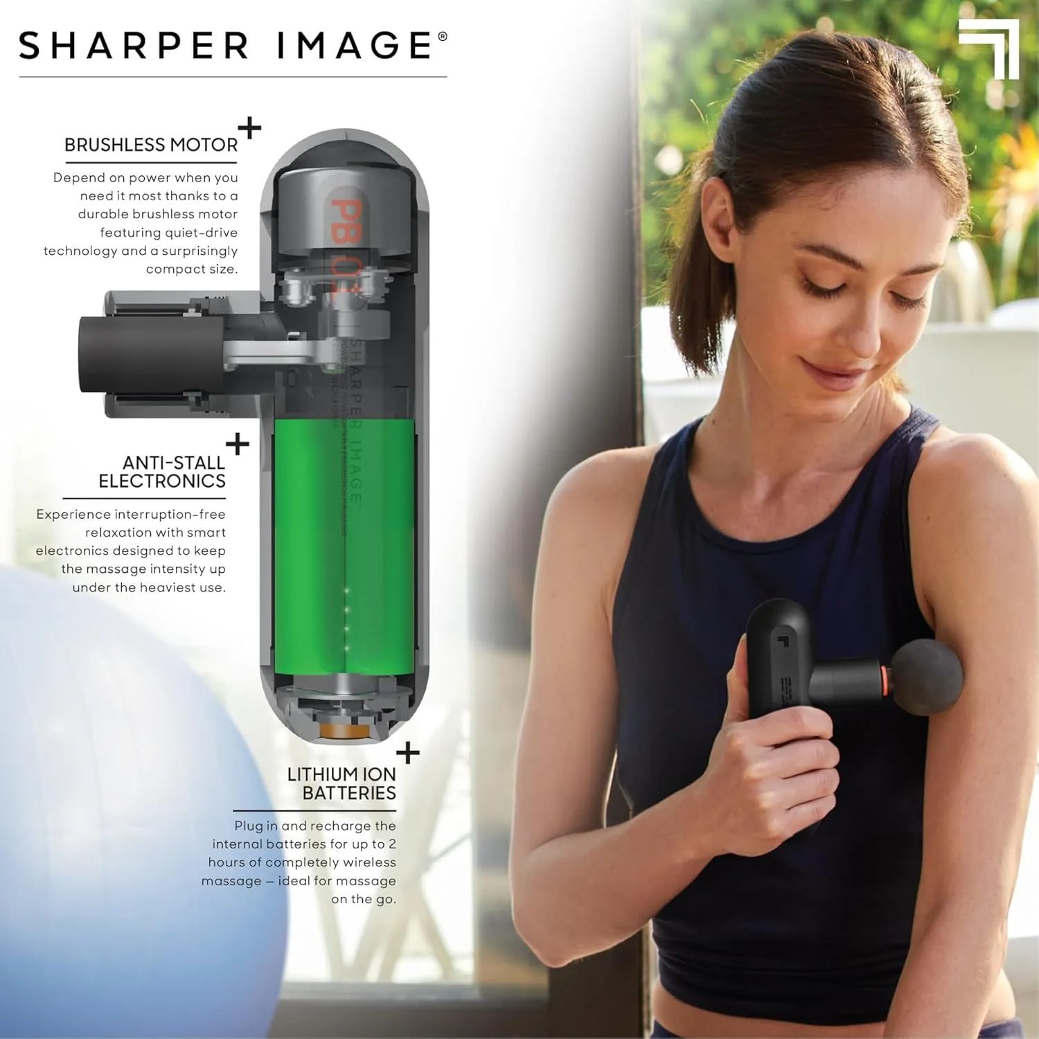 Sharper Image Powerboost Move - Portable Percussion Massage Gun with 4 Attachments, 4 Speeds| Lightweight Full Body Back & Shoulder Massager| Deep Tissue Muscle Recovery, Pain Relief & Soreness