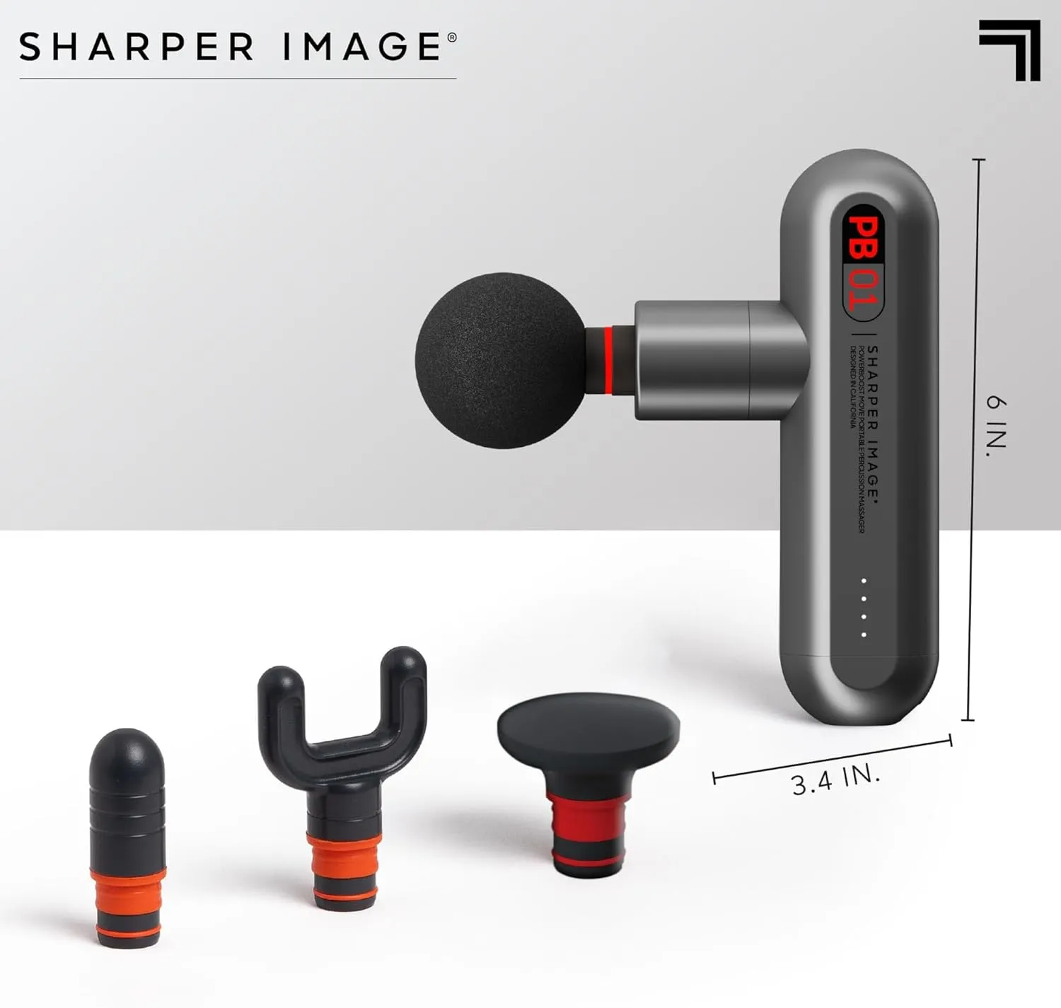 Sharper Image Powerboost Move - Portable Percussion Massage Gun with 4 Attachments, 4 Speeds| Lightweight Full Body Back & Shoulder Massager| Deep Tissue Muscle Recovery, Pain Relief & Soreness