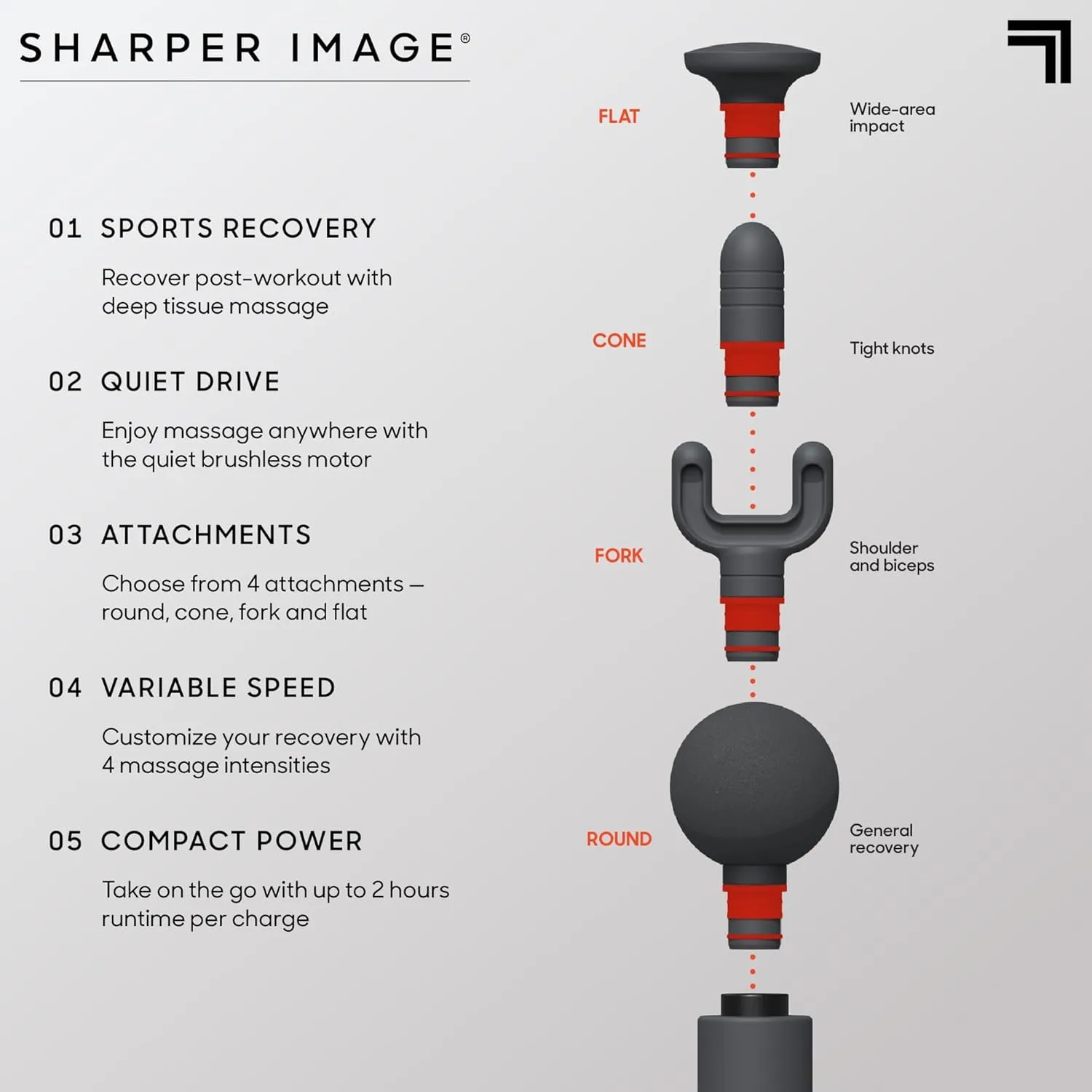 Sharper Image Powerboost Move - Portable Percussion Massage Gun with 4 Attachments, 4 Speeds| Lightweight Full Body Back & Shoulder Massager| Deep Tissue Muscle Recovery, Pain Relief & Soreness
