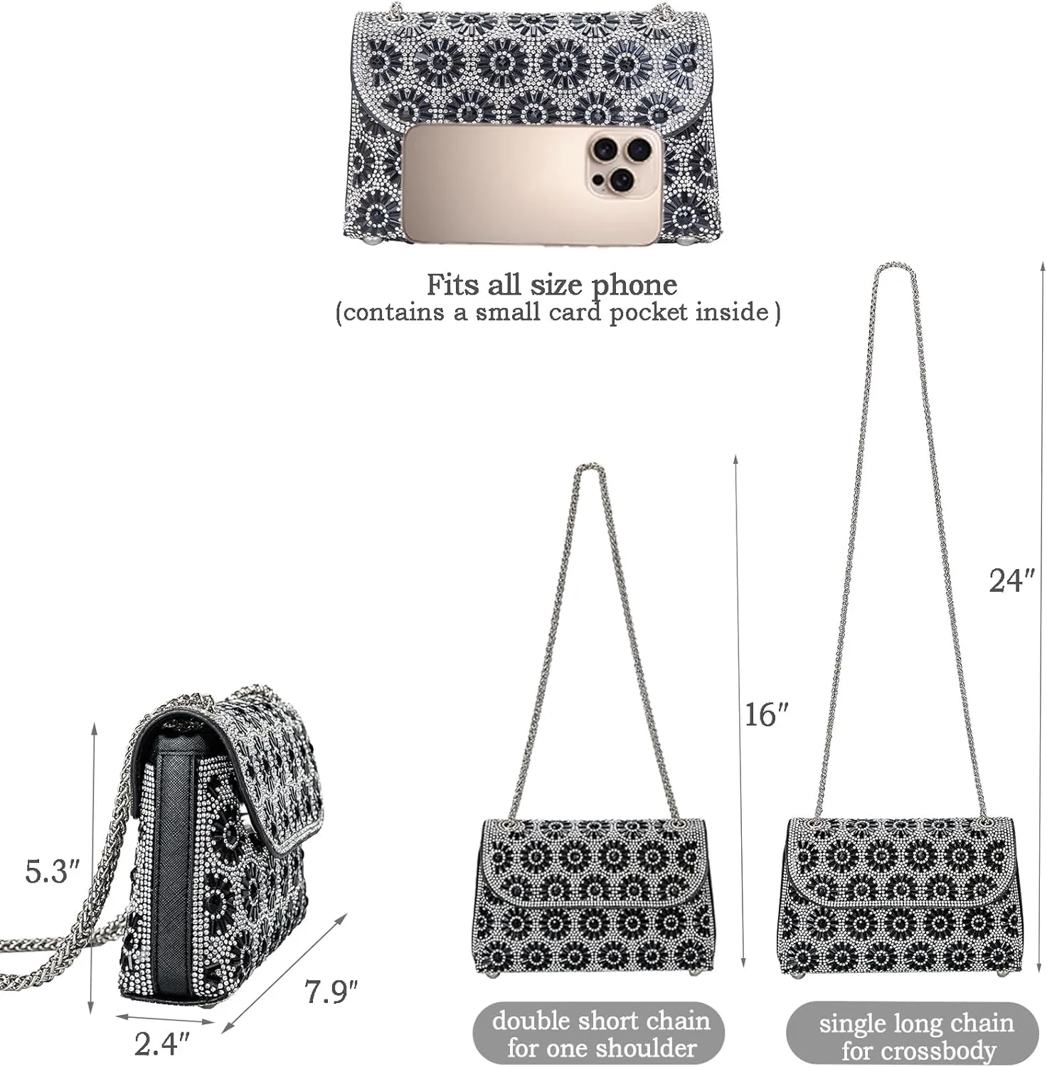 Shoulder Bags Crossbody Bag Purses Handbags Crystals Rhinestone Evening Bag for Women Clutch Purse with Chain