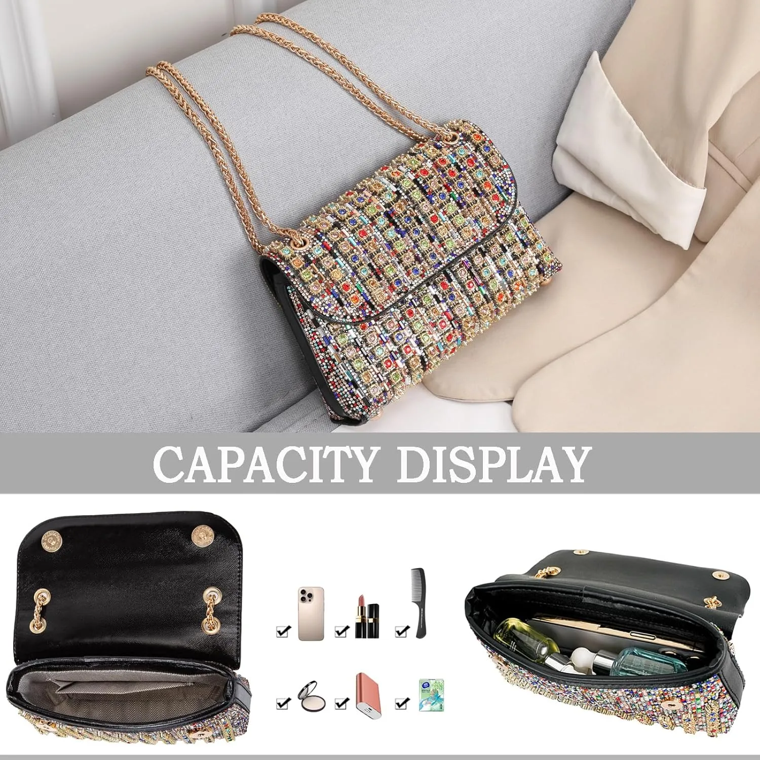 Shoulder Bags Crossbody Bag Purses Handbags Crystals Rhinestone Evening Bag for Women Clutch Purse with Chain