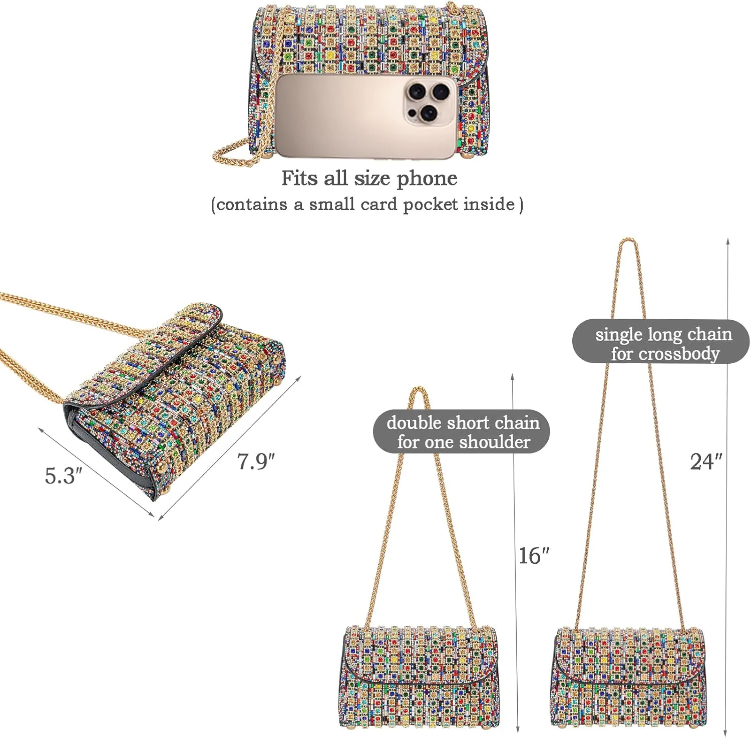 Shoulder Bags Crossbody Bag Purses Handbags Crystals Rhinestone Evening Bag for Women Clutch Purse with Chain