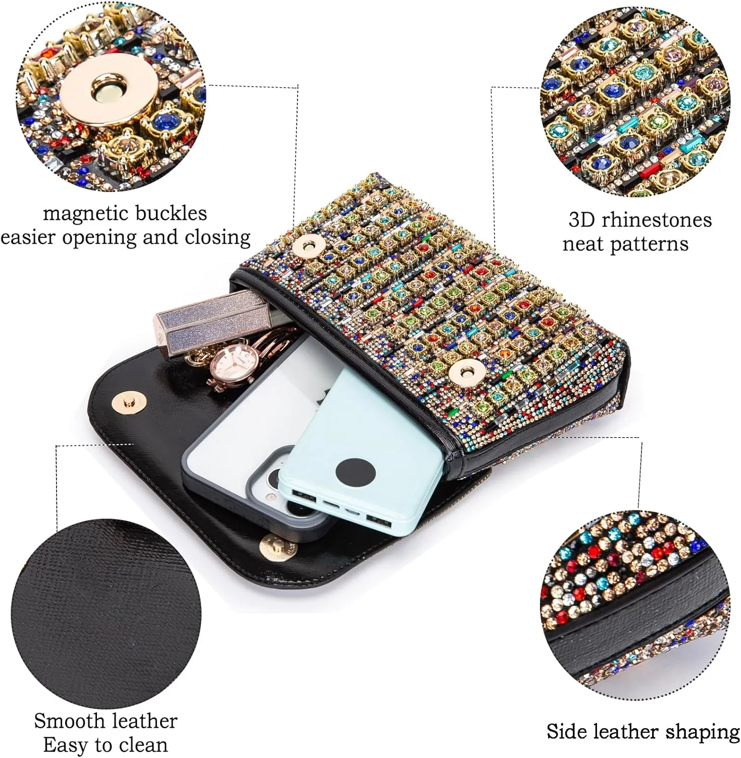 Shoulder Bags Crossbody Bag Purses Handbags Crystals Rhinestone Evening Bag for Women Clutch Purse with Chain
