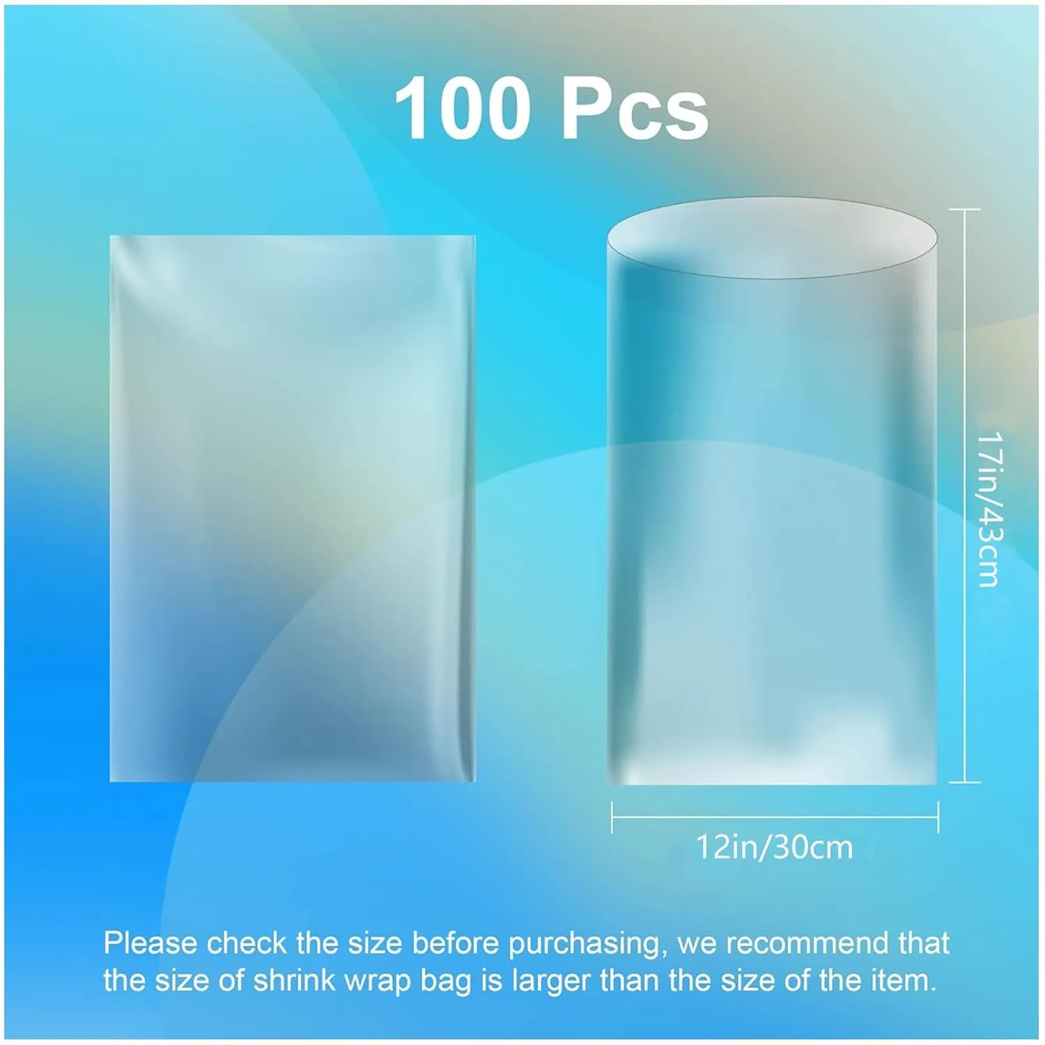 Shrink Wrap Bags - 100 Pcs 12x17 Inch Clear PVC Heat Shrink Bands for Packagaing Soap, Bath Bombs, Candles, Easter Gifts, Jars and Homemade DIY Projects (100PCS-12X17 inch)