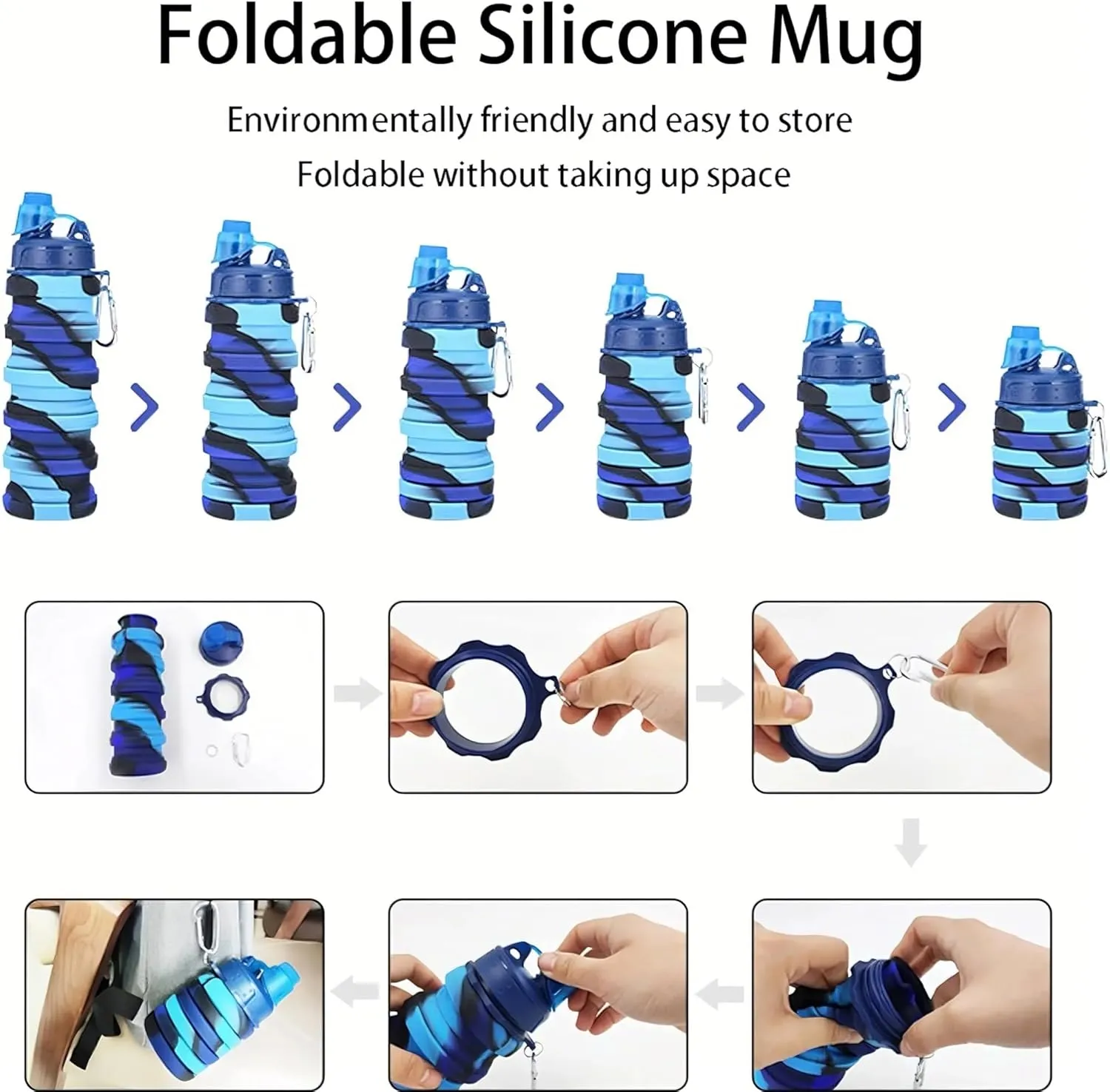 Silicone Collapsible Sports Cup Men and Women Telescopic Cup Creative Outdoor Travel Bottle Portable Cold Water Bottle(Blue)