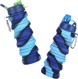 Silicone Collapsible Sports Cup Men and Women Telescopic Cup Creative Outdoor Travel Bottle Portable Cold Water Bottle(Blue)