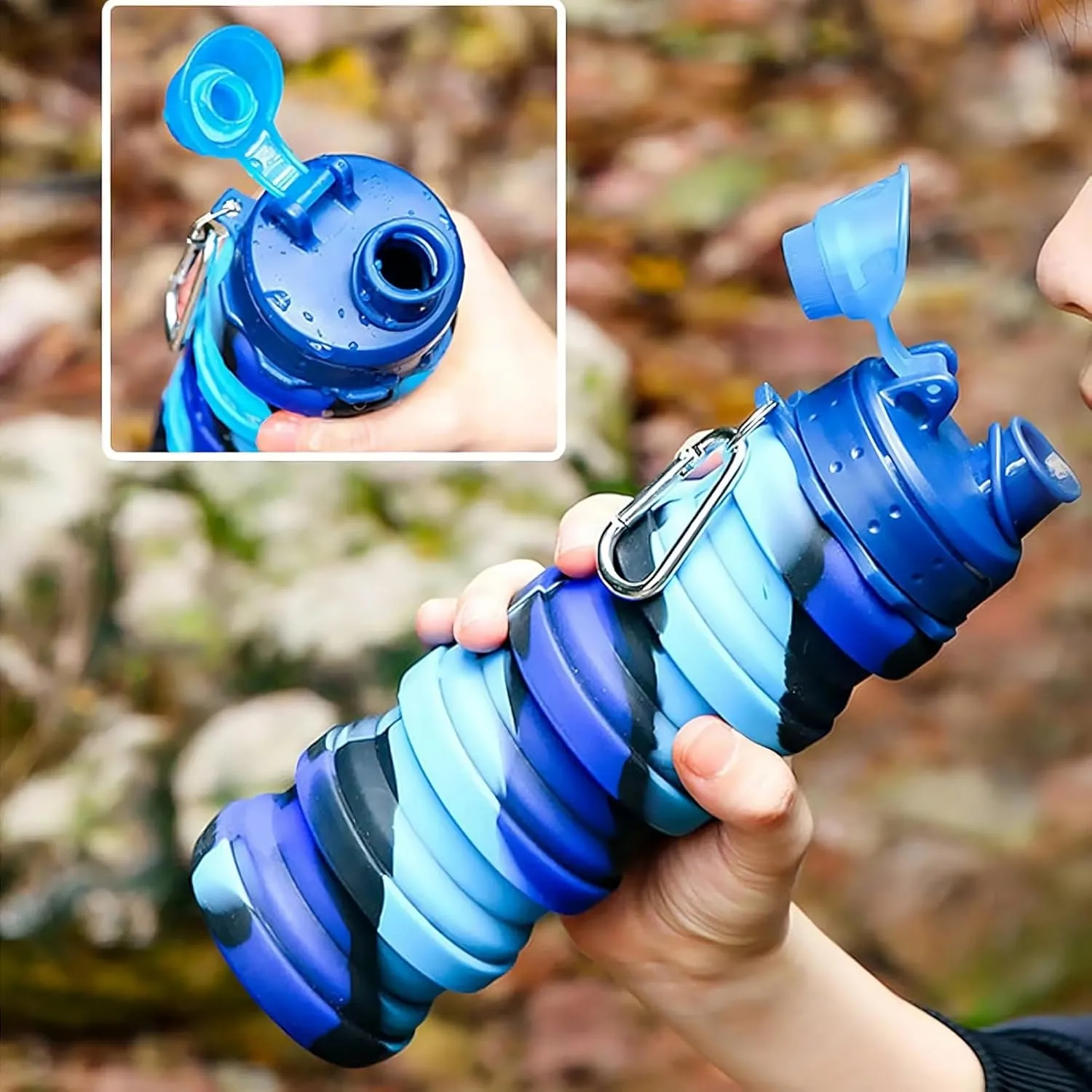 Silicone Collapsible Sports Cup Men and Women Telescopic Cup Creative Outdoor Travel Bottle Portable Cold Water Bottle(Blue)