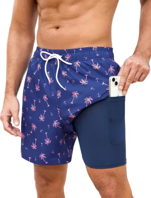 SILKWORLD Men Swim Trunks 6 Inch Quick Dry Swimming Shorts 2 in 1 Summer Swimwear Bathing Suits with Zipper Pockets