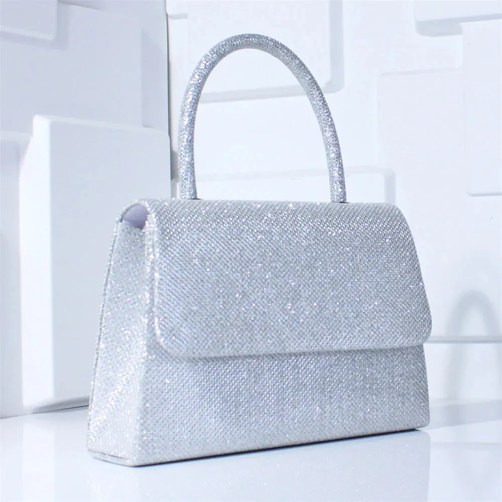 Silver Silk Evening Clutch Shoulder Bag