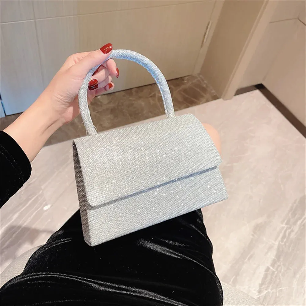 Silver Silk Evening Clutch Shoulder Bag