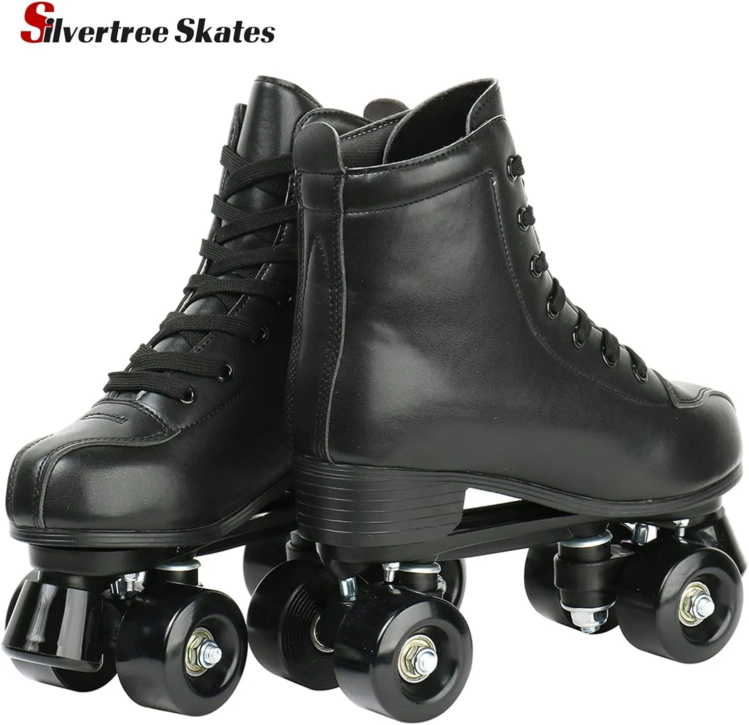 Silvertree Women's High-Top Shiny Roller Skates With Carry Bag - Leather, Four Wheels