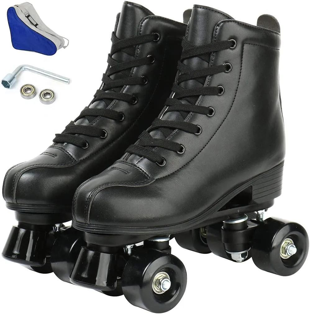 Silvertree Women's High-Top Shiny Roller Skates With Carry Bag - Leather, Four Wheels