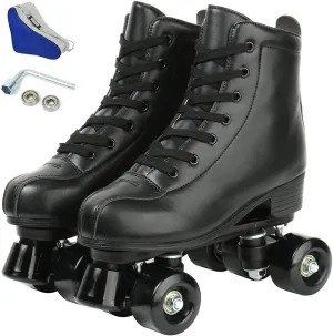 Silvertree Women's High-Top Shiny Roller Skates With Carry Bag - Leather, Four Wheels