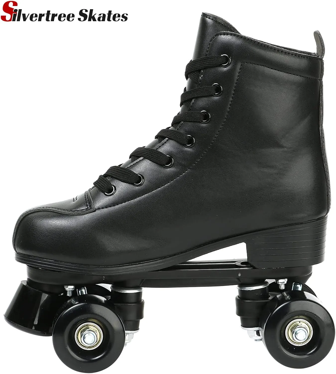 Silvertree Women's High-Top Shiny Roller Skates With Carry Bag - Leather, Four Wheels