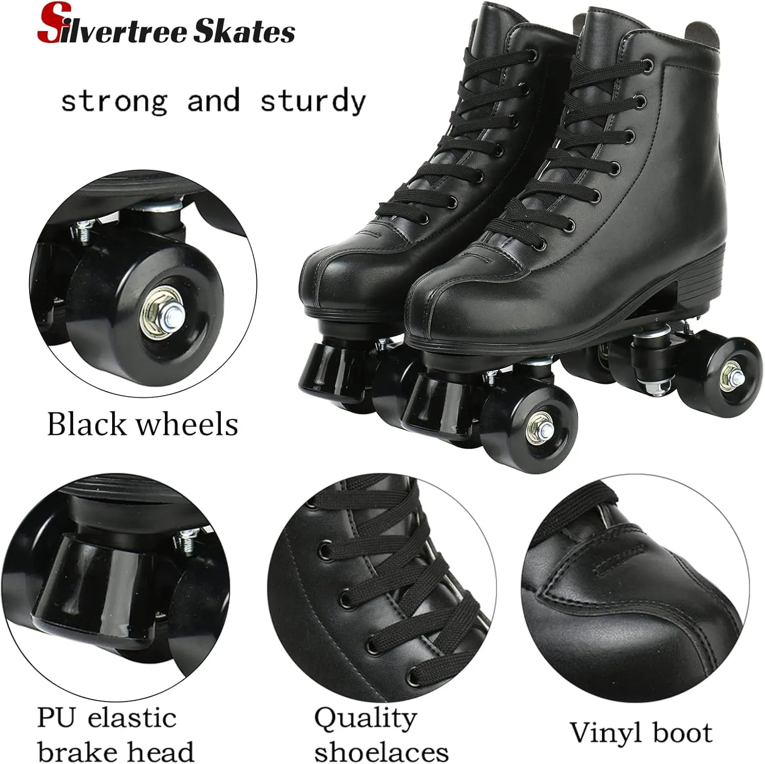 Silvertree Women's High-Top Shiny Roller Skates With Carry Bag - Leather, Four Wheels