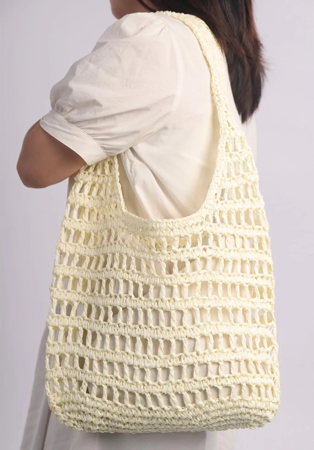 Sither Crochet Bags for Women Summer Beach Mesh Bag Plastic Handbags Knit Hollow Hobo Bag for Gift