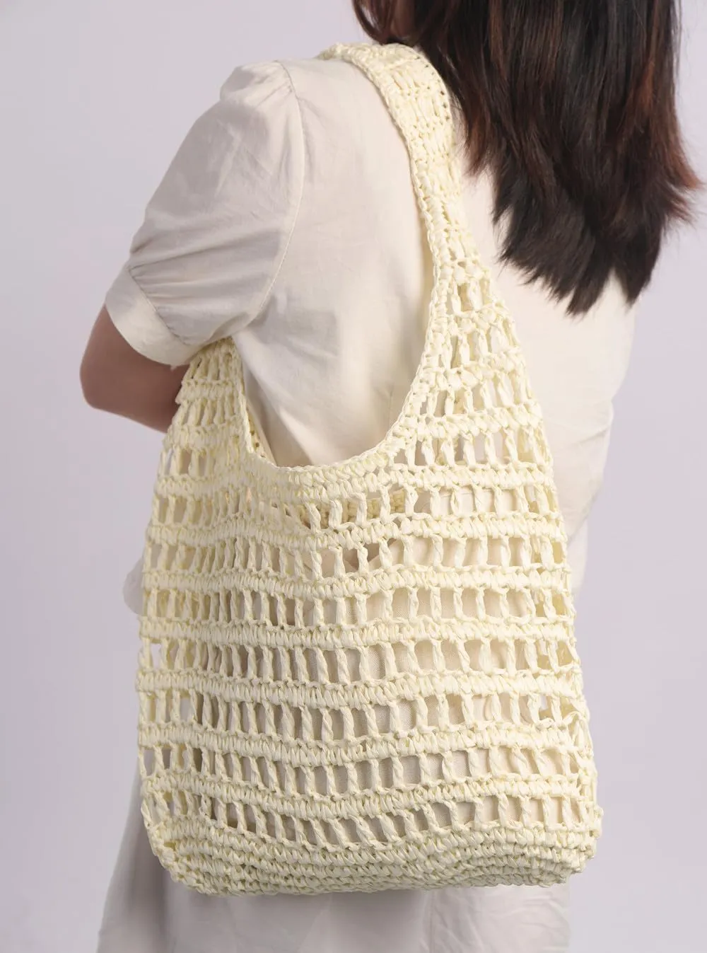 Sither Crochet Bags for Women Summer Beach Mesh Bag Plastic Handbags Knit Hollow Hobo Bag for Gift