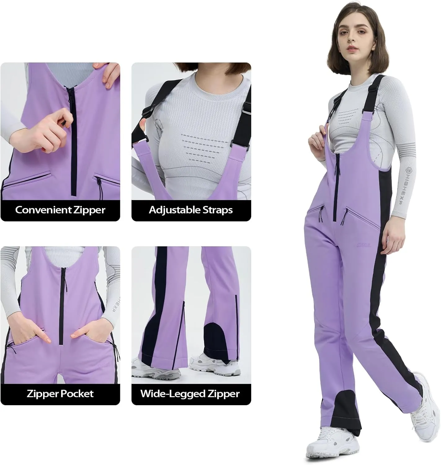 Ski Bib Pants for Women Snow Skinny Overalls Soft Shell Slim Fit Fitted Snowboard Suspenders Waterproof Warm