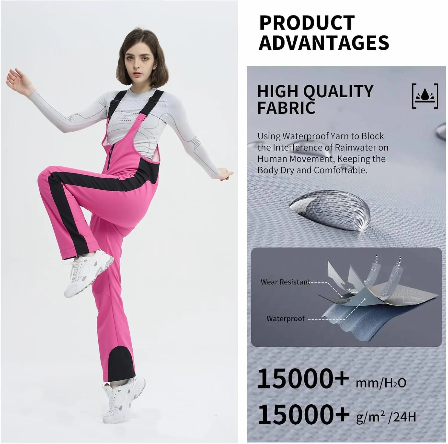 Ski Bib Pants for Women Snow Skinny Overalls Soft Shell Slim Fit Fitted Snowboard Suspenders Waterproof Warm