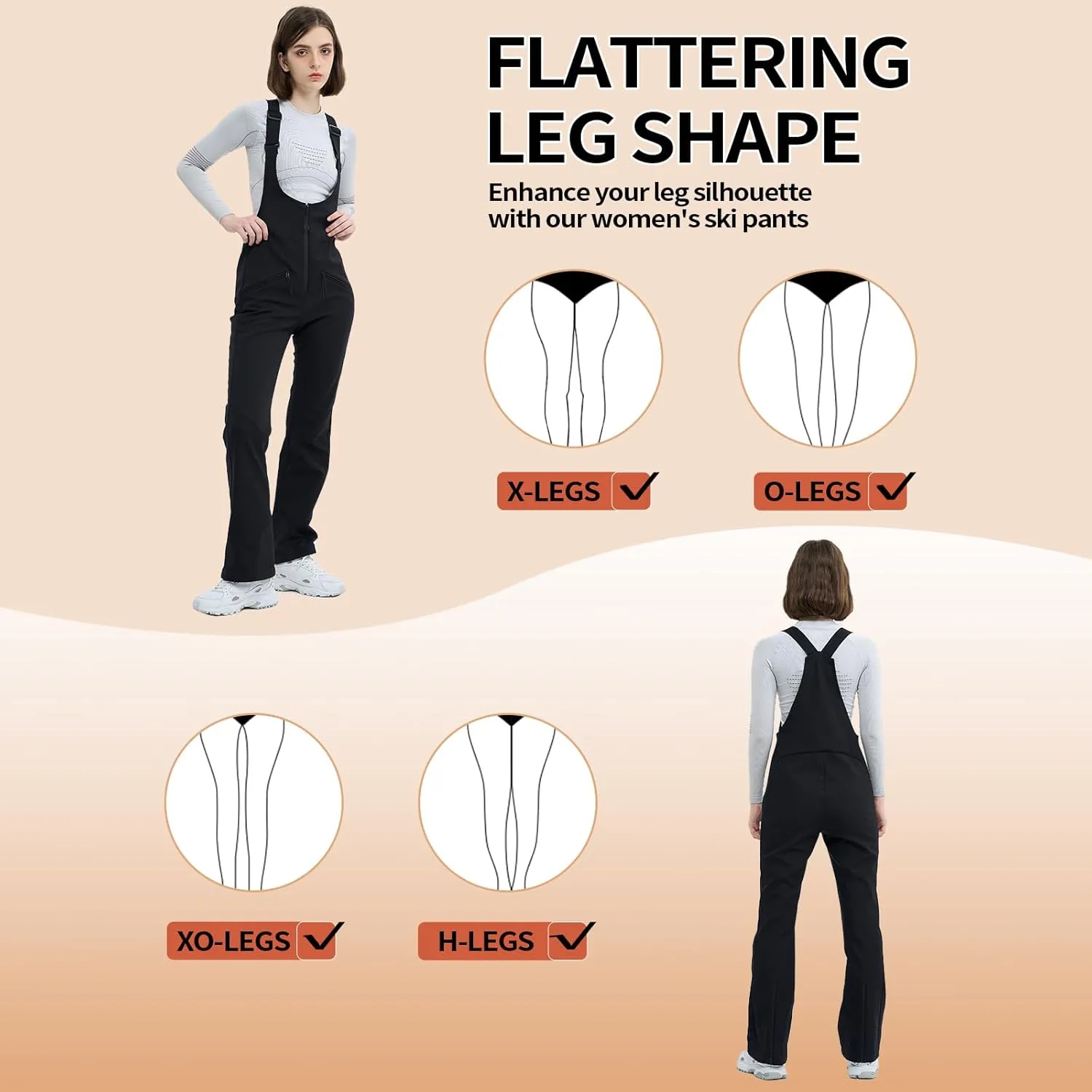 Ski Bib Pants for Women Snow Skinny Overalls Soft Shell Slim Fit Fitted Snowboard Suspenders Waterproof Warm