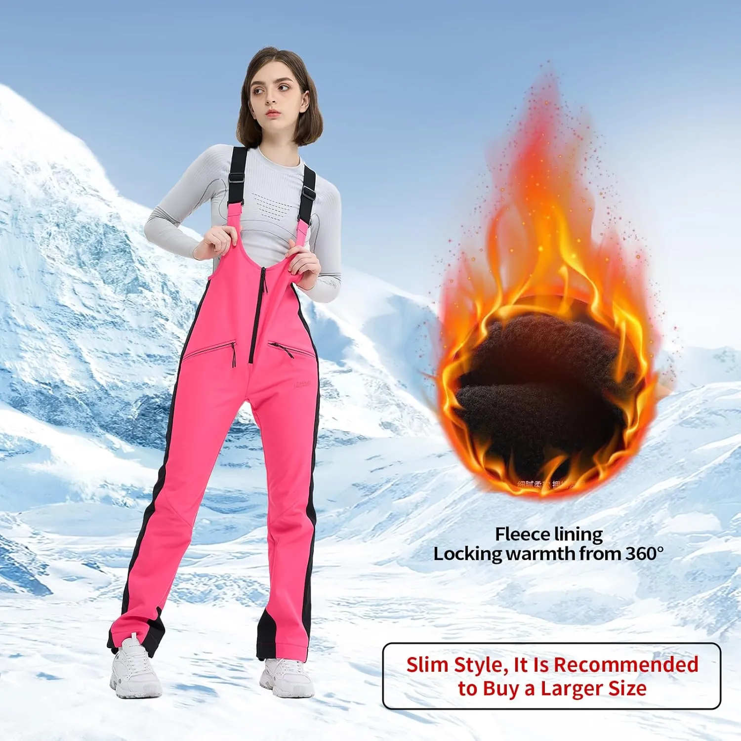 Ski Bib Pants for Women Snow Skinny Overalls Soft Shell Slim Fit Fitted Snowboard Suspenders Waterproof Warm