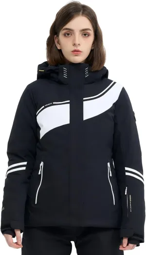 Ski Jacket Women Snowboard Coat Fitted Slim Fit Snow Short Windproof Waterproof Insulated Warm Removable Hood