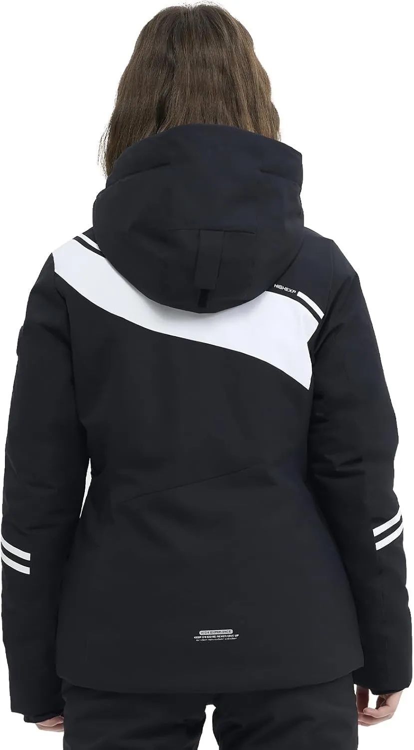 Ski Jacket Women Snowboard Coat Fitted Slim Fit Snow Short Windproof Waterproof Insulated Warm Removable Hood