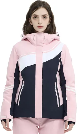 Ski Jacket Women Snowboard Coat Fitted Slim Fit Snow Short Windproof Waterproof Insulated Warm Removable Hood