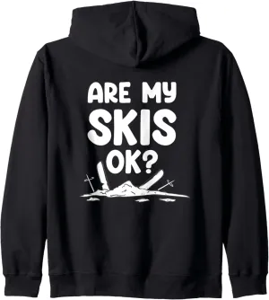 Skier Winter Sport Holiday Are My Skis Ok Quote Alps Skiing Zip Hoodie