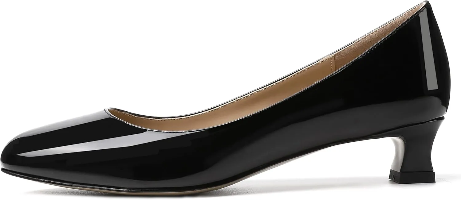 SKYSTERRY Women's Office Kitten Round Toe Slip On Patent Spool Low Heel Pumps Office Dress Shoes 1.5 Inch