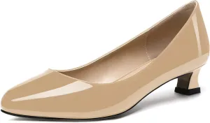 SKYSTERRY Women's Office Kitten Round Toe Slip On Patent Spool Low Heel Pumps Office Dress Shoes 1.5 Inch
