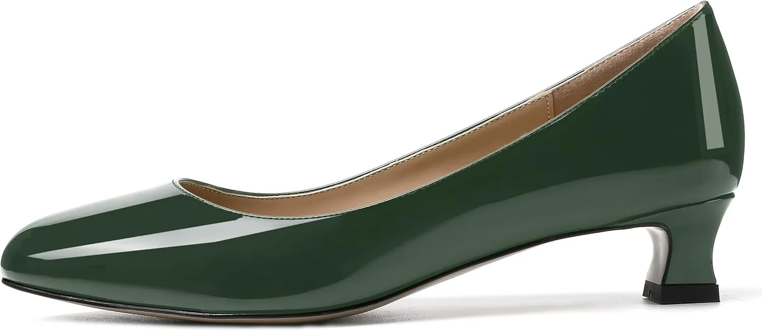 SKYSTERRY Women's Office Kitten Round Toe Slip On Patent Spool Low Heel Pumps Office Dress Shoes 1.5 Inch
