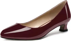 SKYSTERRY Women's Office Kitten Round Toe Slip On Patent Spool Low Heel Pumps Office Dress Shoes 1.5 Inch